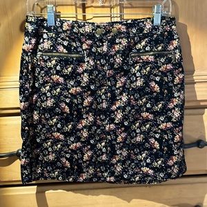 Floral Corduroy Mini Skirt, Black, Size 4